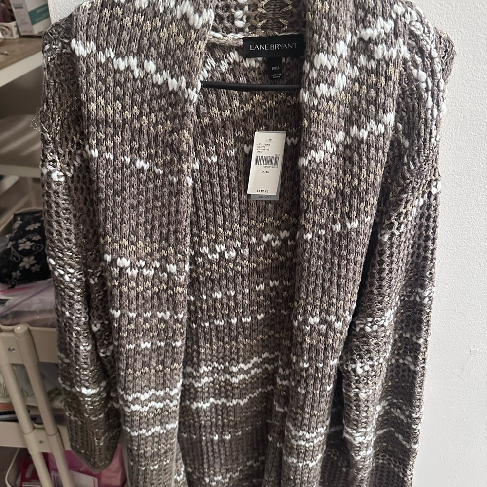 Lane Bryant Taupe and Cream Knit Sweater